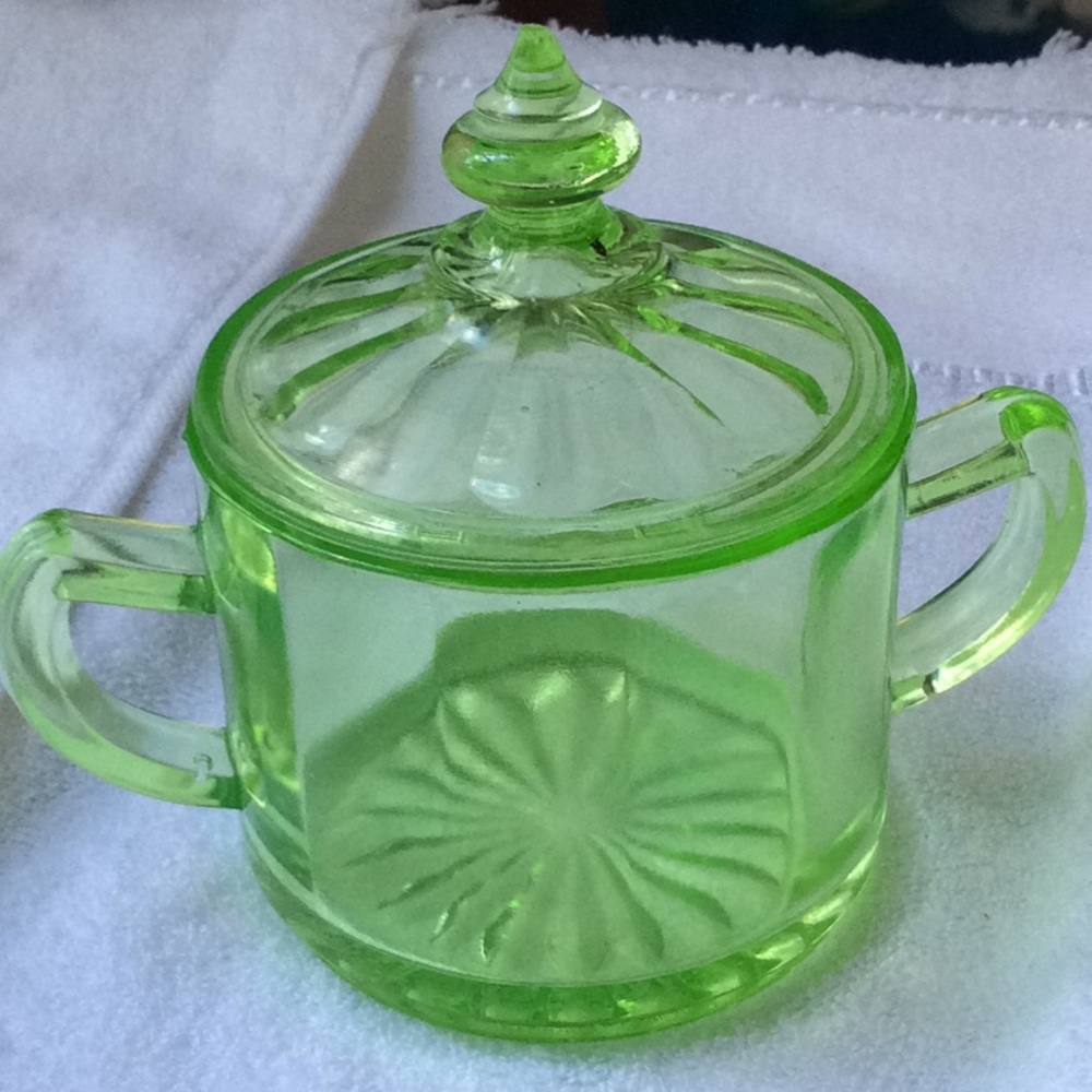 Vintage Green Covered Sugar Bowl